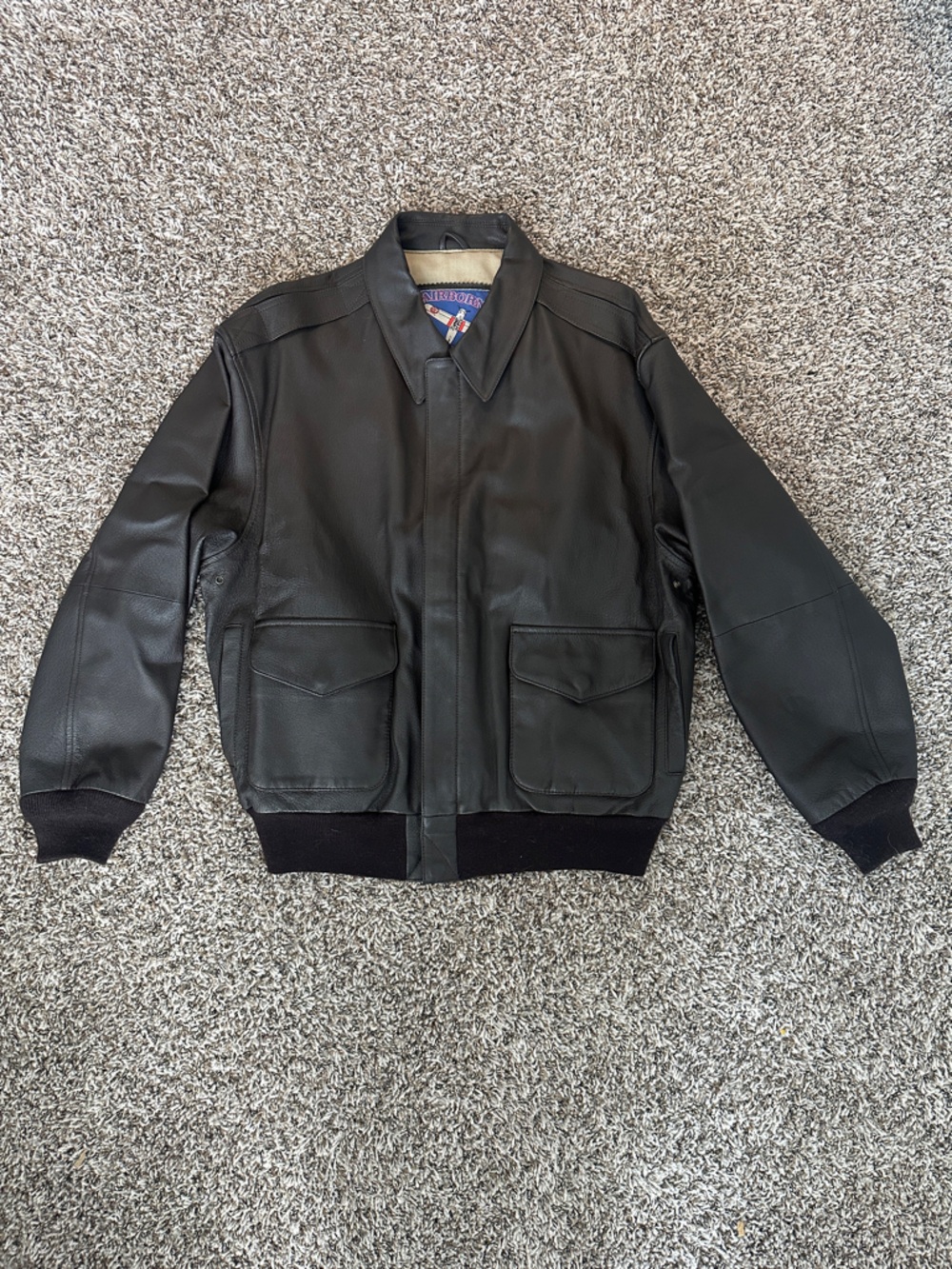 Men's Air Force Airborne Chocolate Brown Leather Bomber Flight Jacket